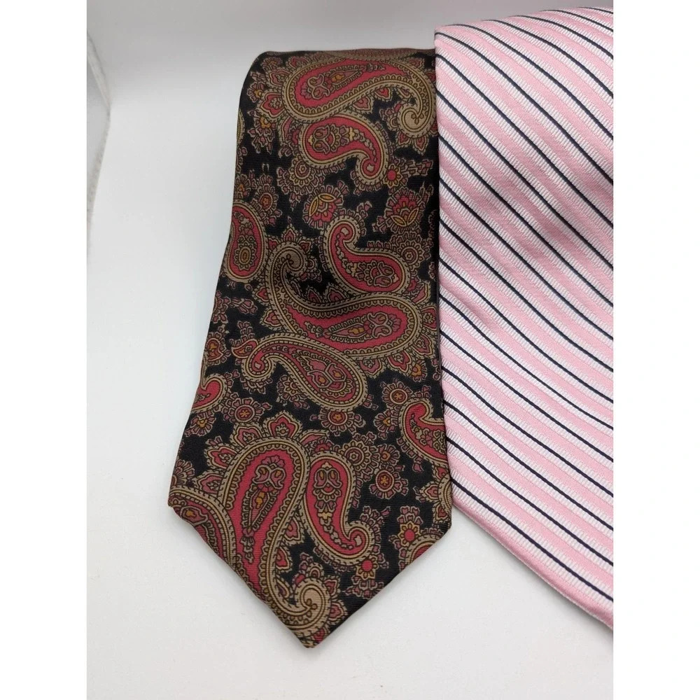 Chaps Tie Lot Of 3 Brand Mix  Striped Pink Silver, Red Black , Rhode Royce